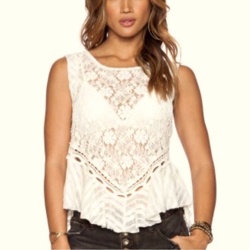 💎Free People dark bloom-lace-open back knit top